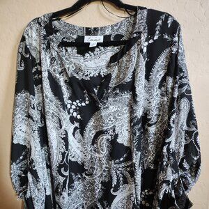 Simply Emma Women's 3X Paisley pullover Tunic Blouse Shirt with Roll Tab sleeves